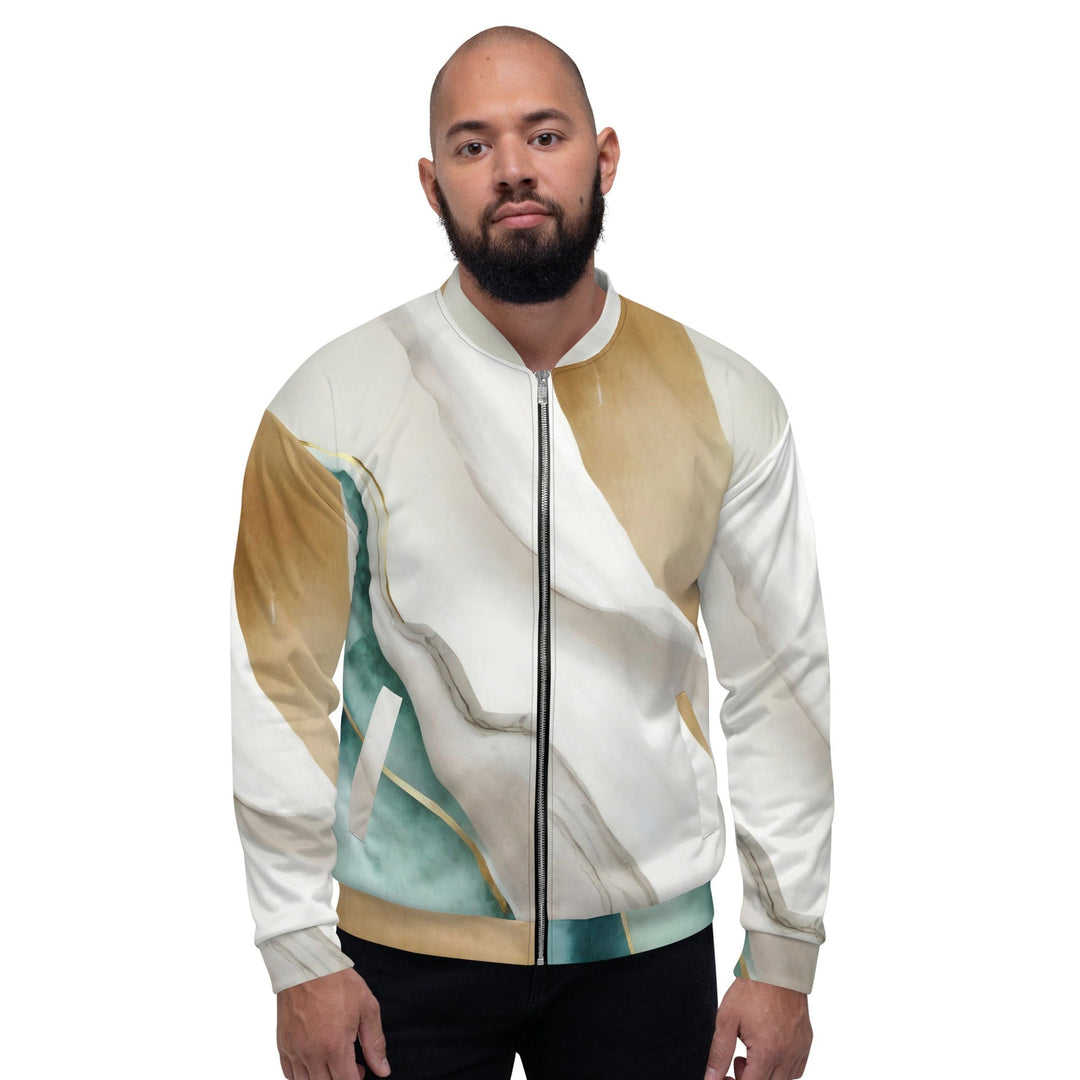 Mens Bomber Jacket Cream White Green Marbled Print 2