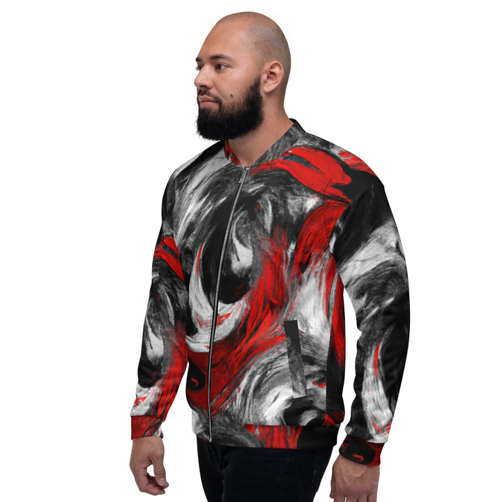 Mens Bomber Jacket Decorative Black Red White Abstract Seamless 2 - Mens