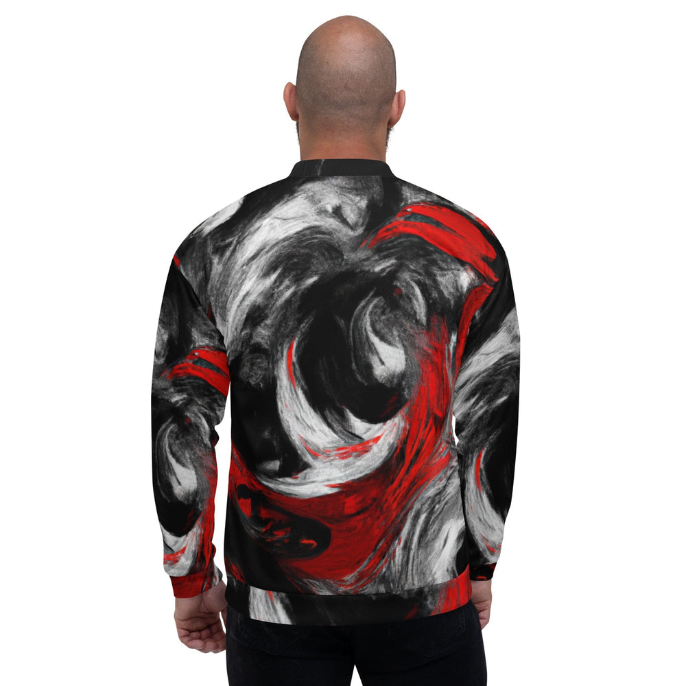 Mens Bomber Jacket Decorative Black Red White Abstract Seamless 2