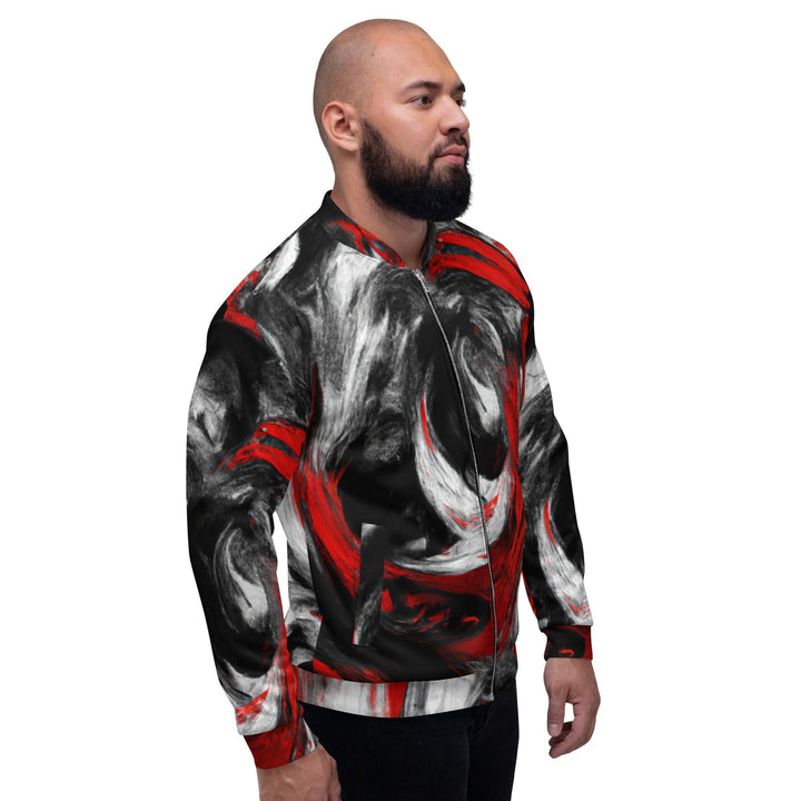 Mens Bomber Jacket Decorative Black Red White Abstract Seamless 2 - Mens