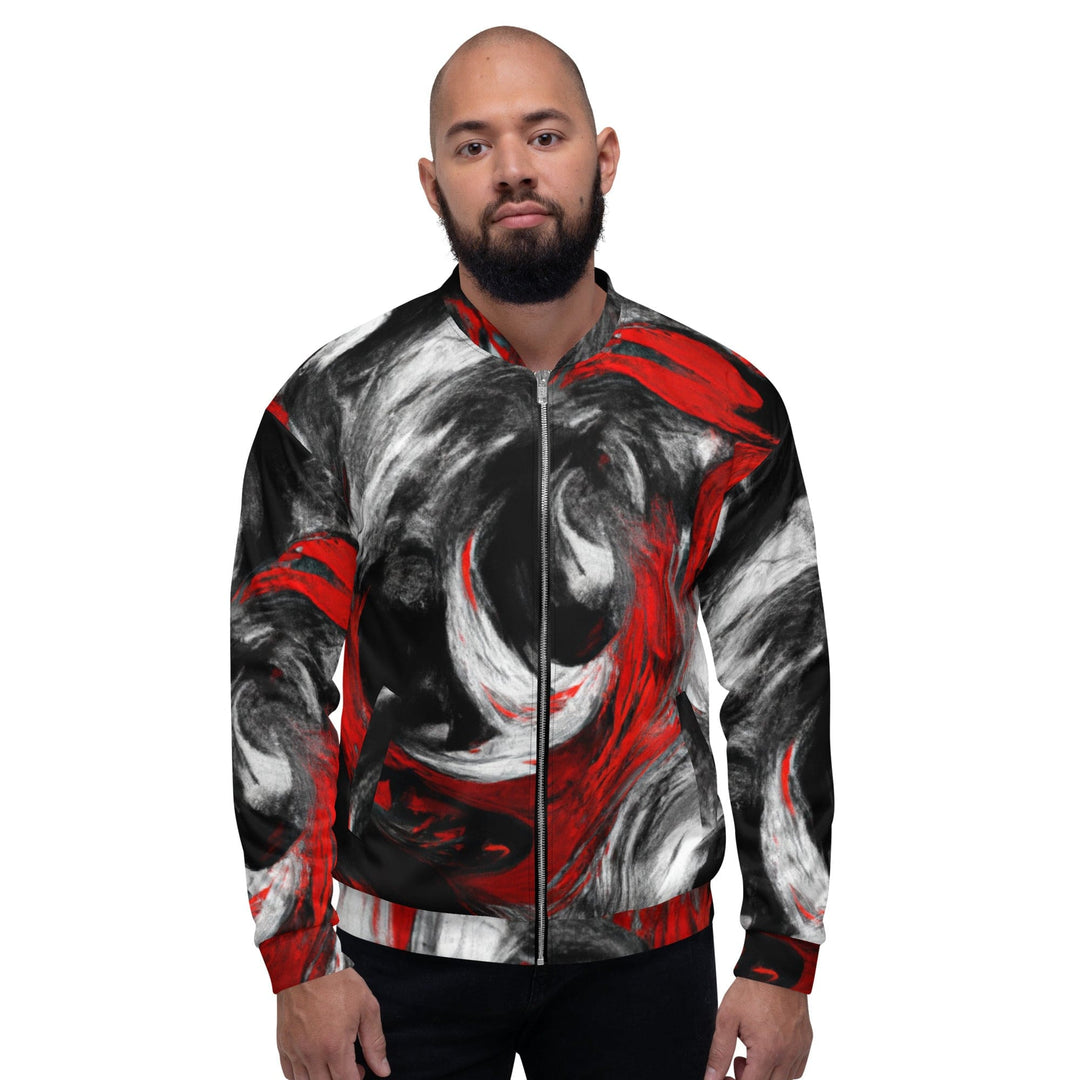 Mens Bomber Jacket Decorative Black Red White Abstract Seamless 2