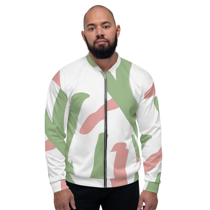 Mens Bomber Jacket Green Mauve Abstract Brush Stroke Pattern 2 - Mens | Jackets