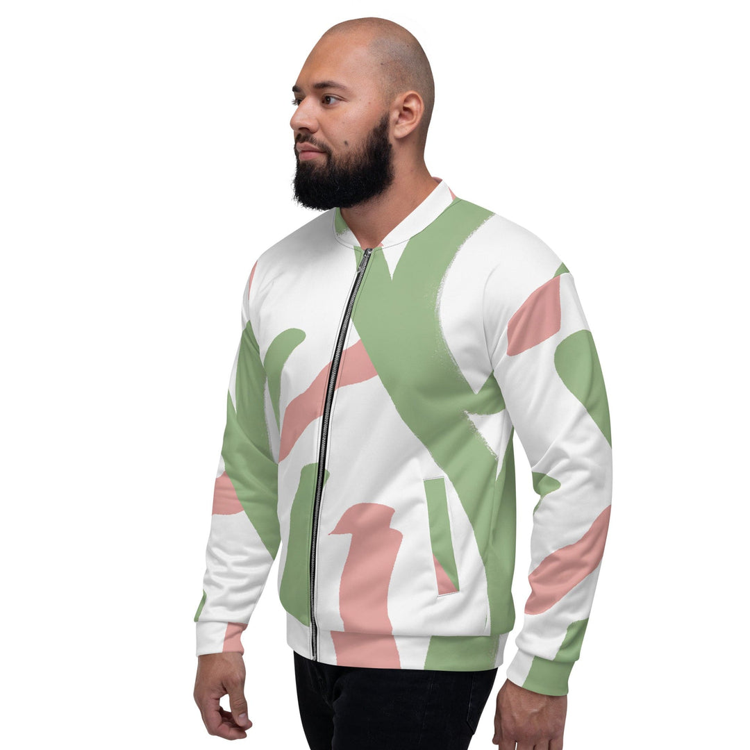 Mens Bomber Jacket Green Mauve Abstract Brush Stroke Pattern 2 - Mens | Jackets