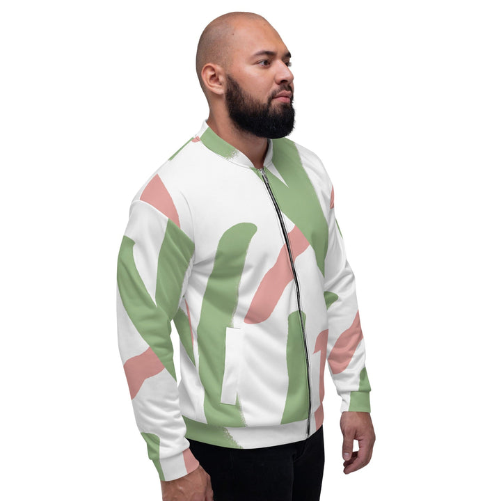 Mens Bomber Jacket Green Mauve Abstract Brush Stroke Pattern 2 - Mens | Jackets