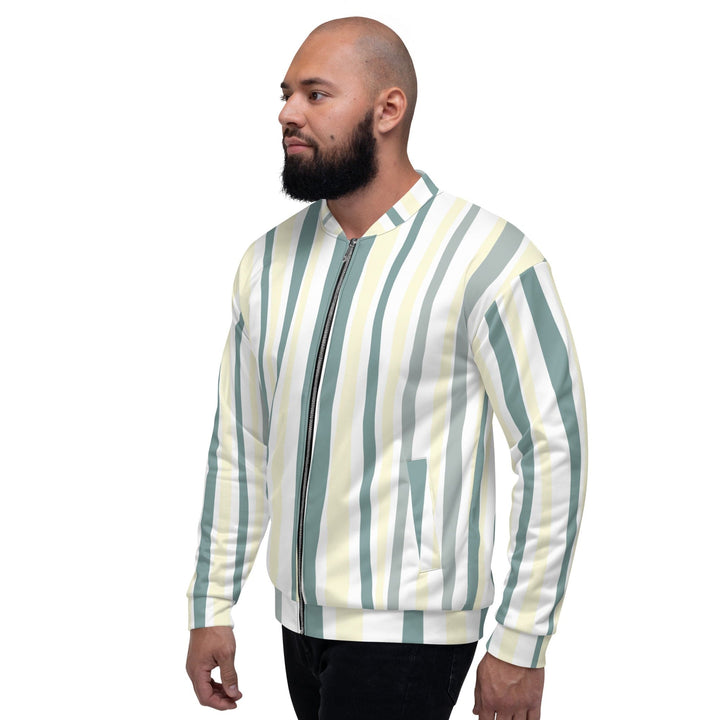 Mens Bomber Jacket Green Yellow Geometric Lines - Mens | Jackets | Bombers