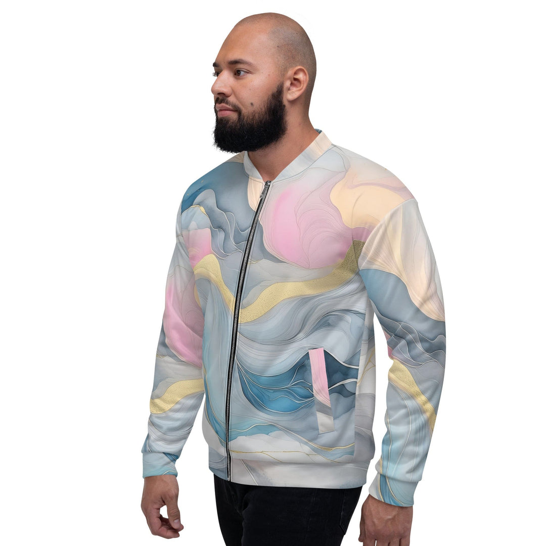 Mens Bomber Jacket Marble Cloud of Grey Pink Blue 72067 2