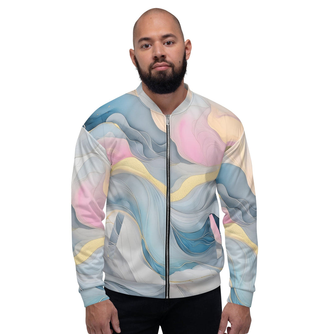 Mens Bomber Jacket Marble Cloud of Grey Pink Blue 72067 2