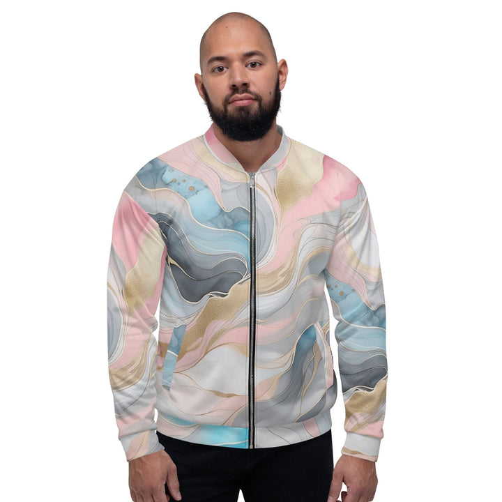 Mens Bomber Jacket Marble Cloud of Grey Pink Blue 82395 2 - Mens | Jackets