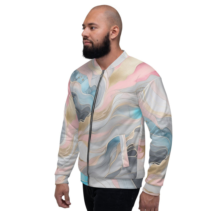 Mens Bomber Jacket Marble Cloud of Grey Pink Blue 82395 2 - Mens | Jackets