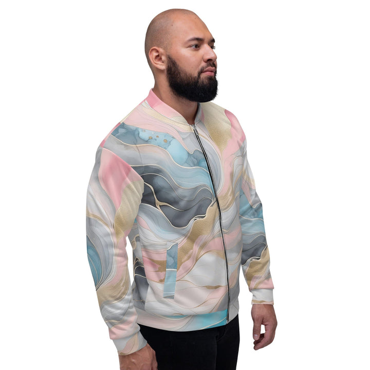 Mens Bomber Jacket Marble Cloud of Grey Pink Blue 82395 2 - Mens | Jackets