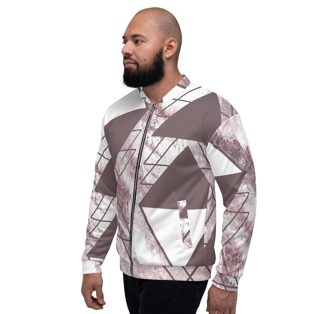 Mens Bomber Jacket Mauve Rose and White Triangular Colorblock 2 - Mens