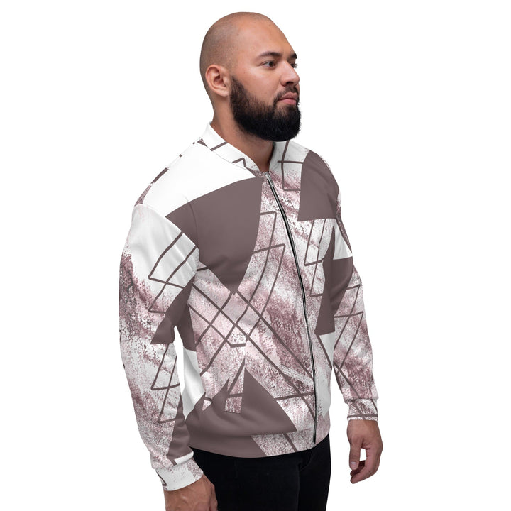 Mens Bomber Jacket Mauve Rose and White Triangular Colorblock 2 - Mens