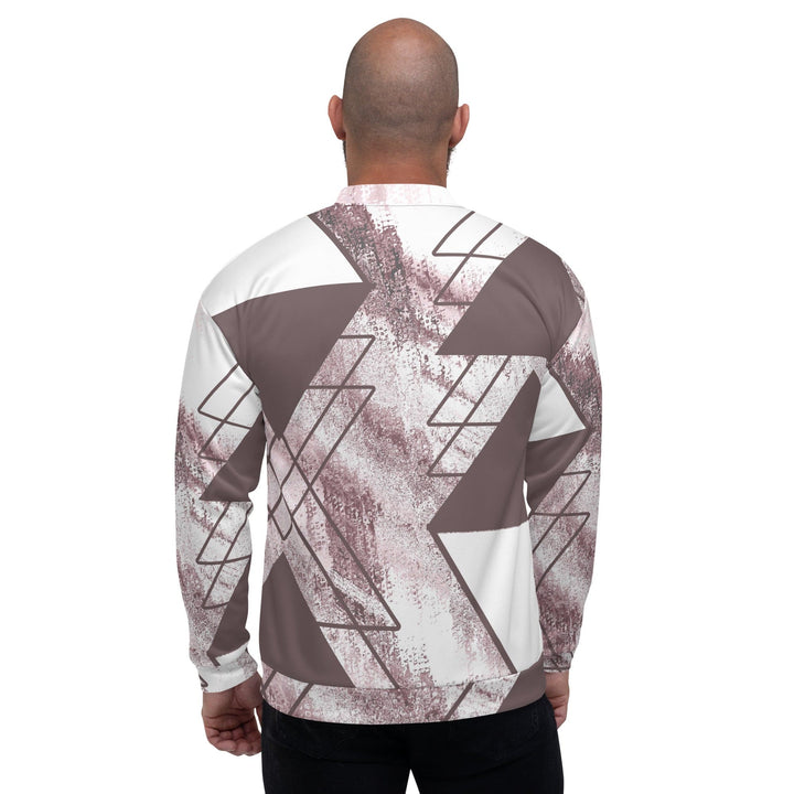 Mens Bomber Jacket Mauve Rose and White Triangular Colorblock 2 - Mens