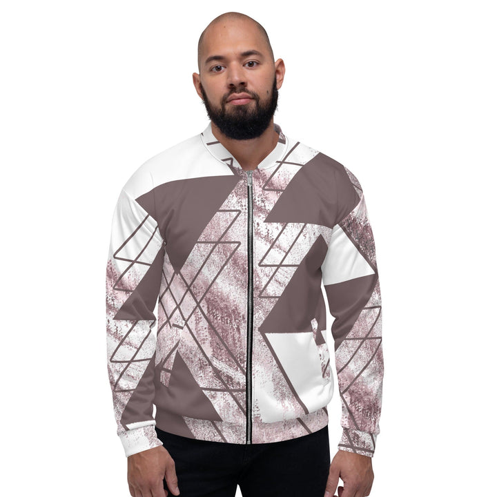 Mens Bomber Jacket Mauve Rose and White Triangular Colorblock 2 - Mens