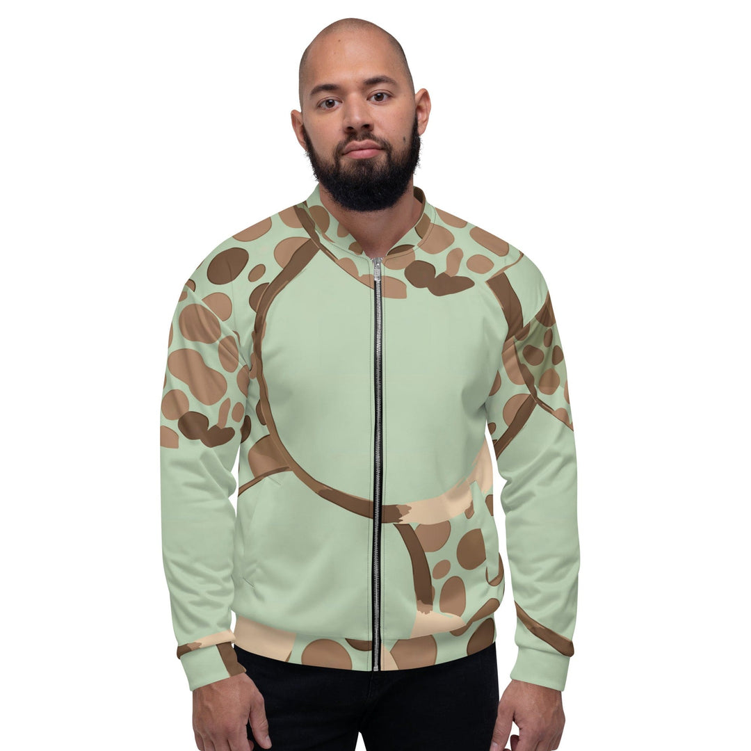 Mens Bomber Jacket Mint Green And Brown Spotted Illustration 2