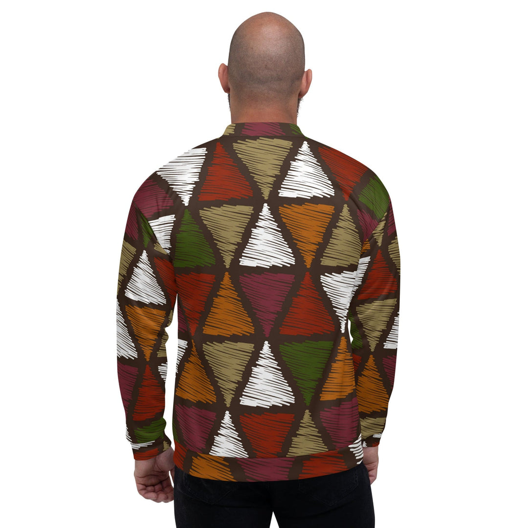 Mens Bomber Jacket Red Green Geometric Lines - Mens | Jackets | Bombers