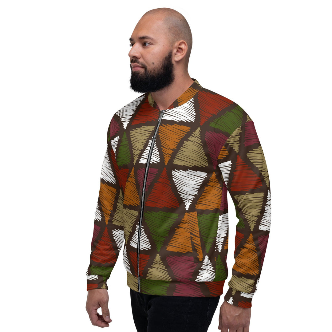 Mens Bomber Jacket Red Green Geometric Lines - Mens | Jackets | Bombers