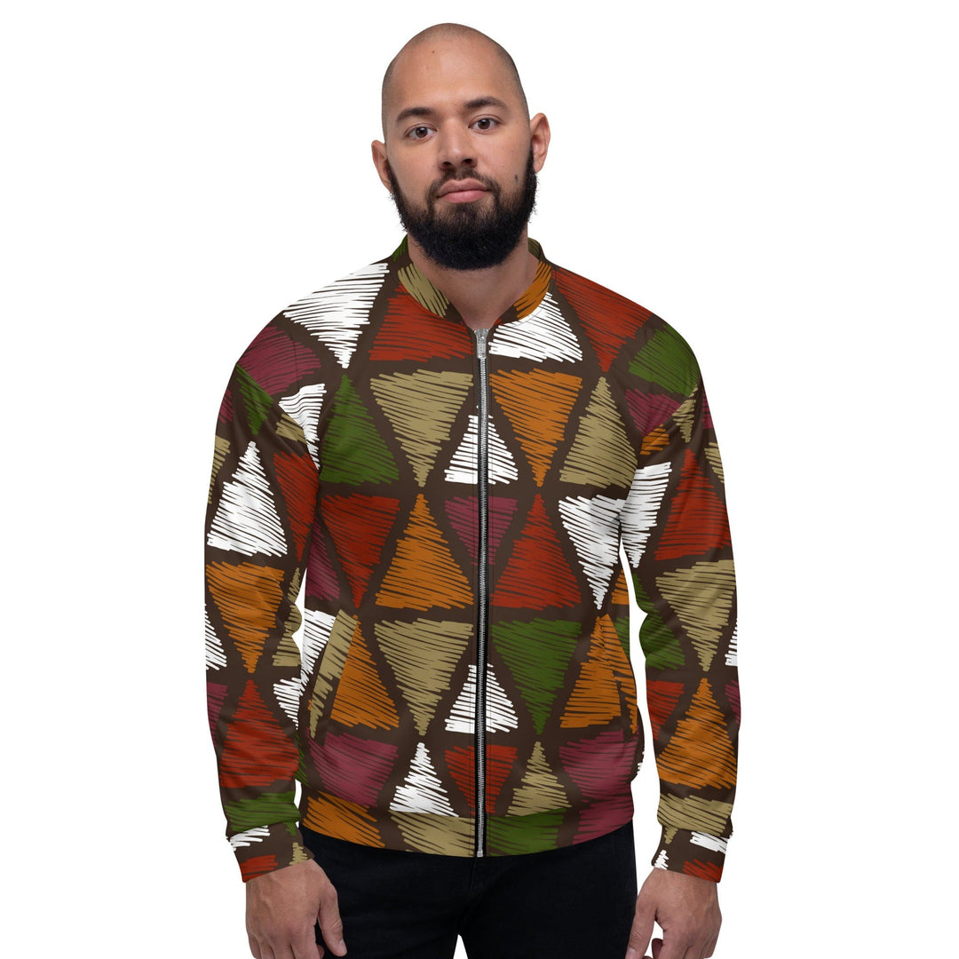 Mens Bomber Jacket Red Green Geometric Lines - Mens | Jackets | Bombers