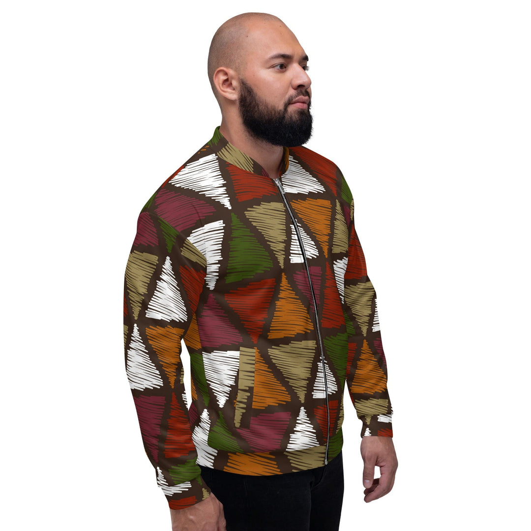 Mens Bomber Jacket Red Green Geometric Lines - Mens | Jackets | Bombers