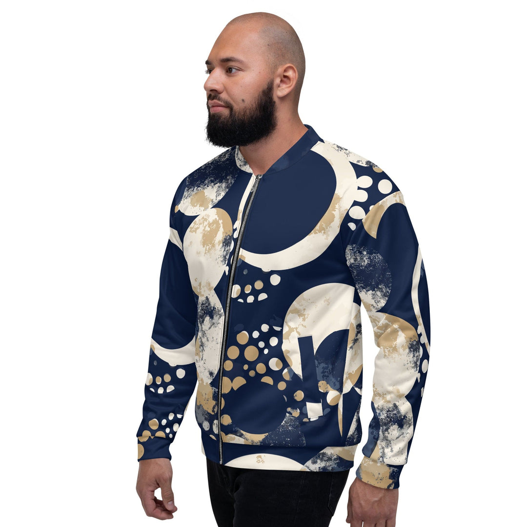 Mens Bomber Jacket Blue Beige Spotted Print - Mens | Jackets | Bombers