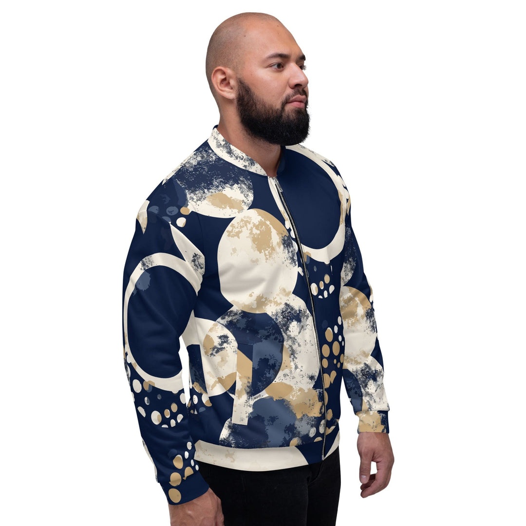 Mens Bomber Jacket Blue Beige Spotted Print - Mens | Jackets | Bombers