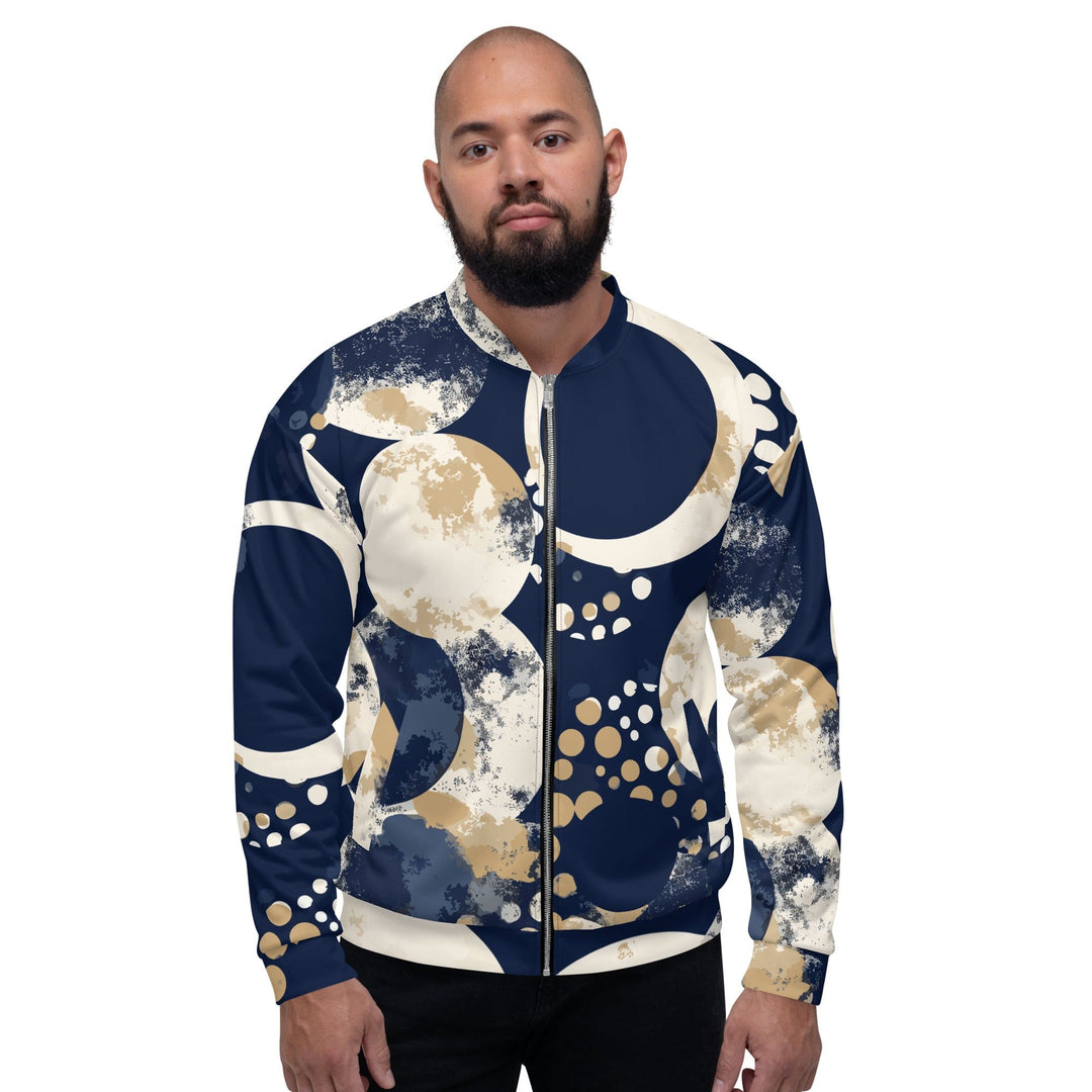 Mens Bomber Jacket Blue Beige Spotted Print - Mens | Jackets | Bombers