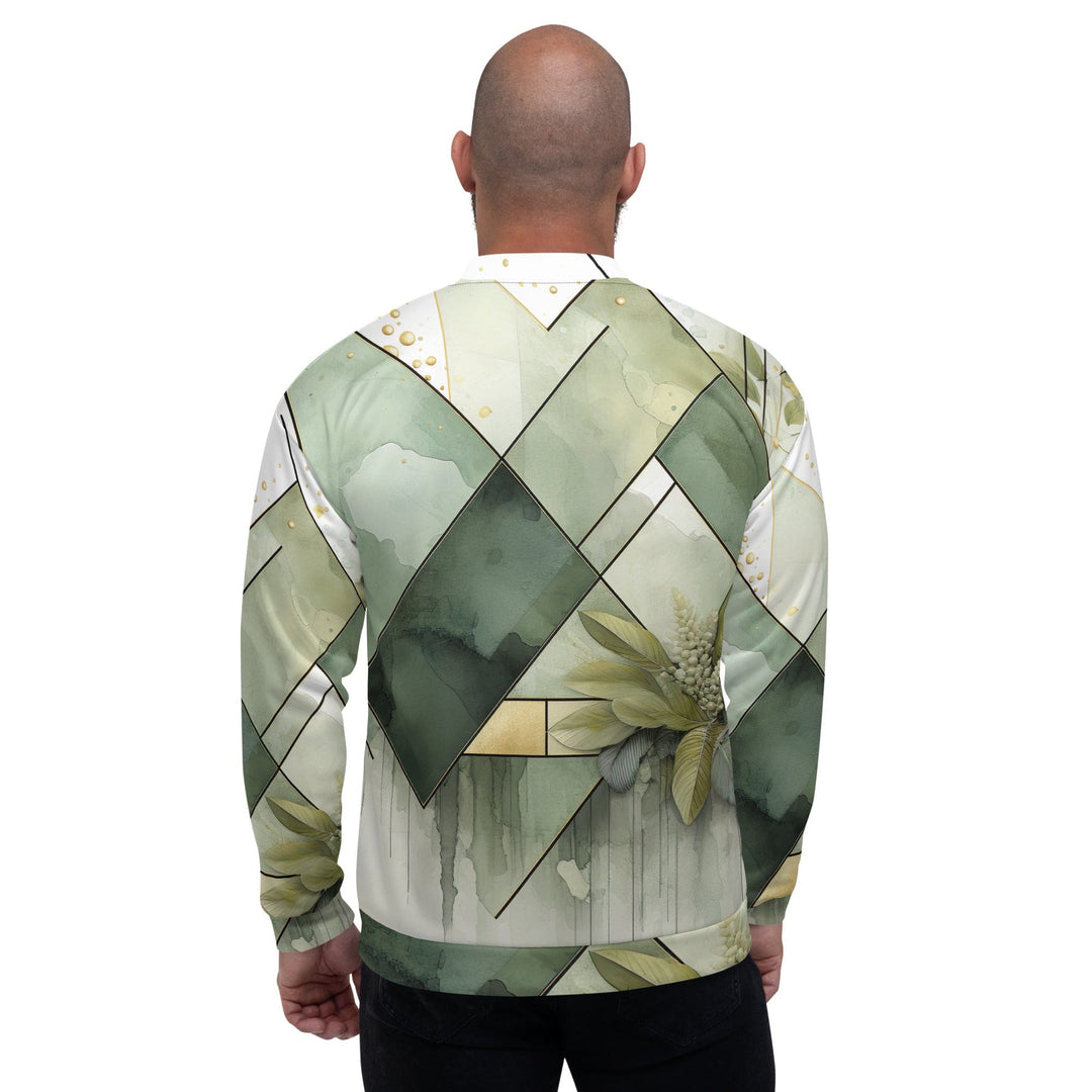 Mens Bomber Jacket Olive Green Mint Leaf Geometric Print 2 - Mens | Jackets