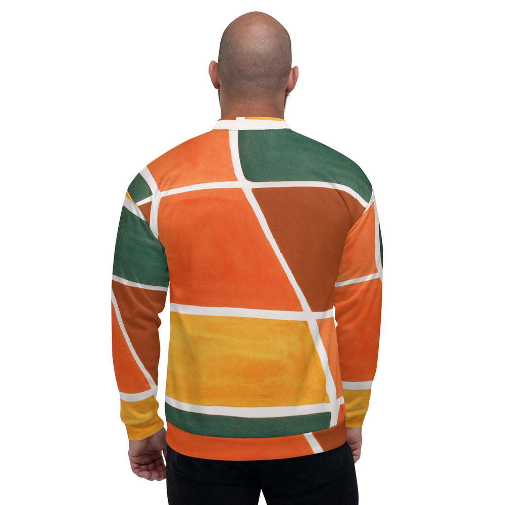 Mens Bomber Jacket Orange Green Boho Pattern 2