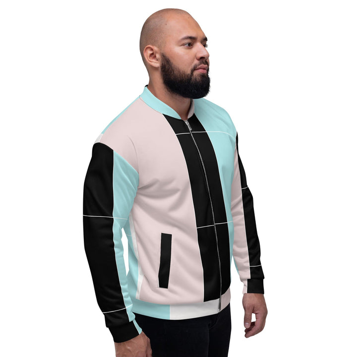 Mens Bomber Jacket Pastel Pink Black Blue Colorblock Lines - Mens | Jackets