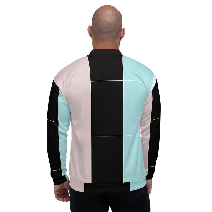 Mens Bomber Jacket Pastel Pink Black Blue Colorblock Lines - Mens | Jackets