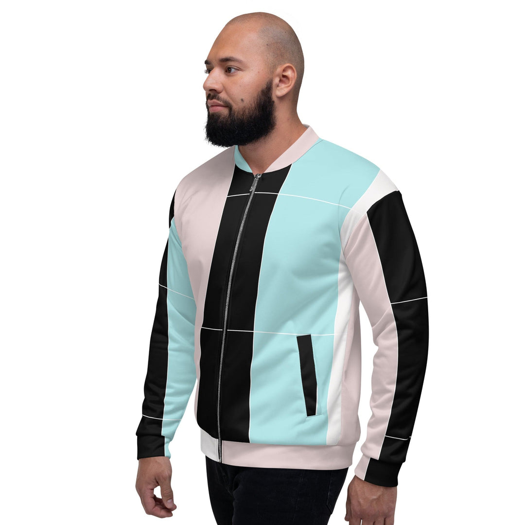 Mens Bomber Jacket Pastel Pink Black Blue Colorblock Lines - Mens | Jackets