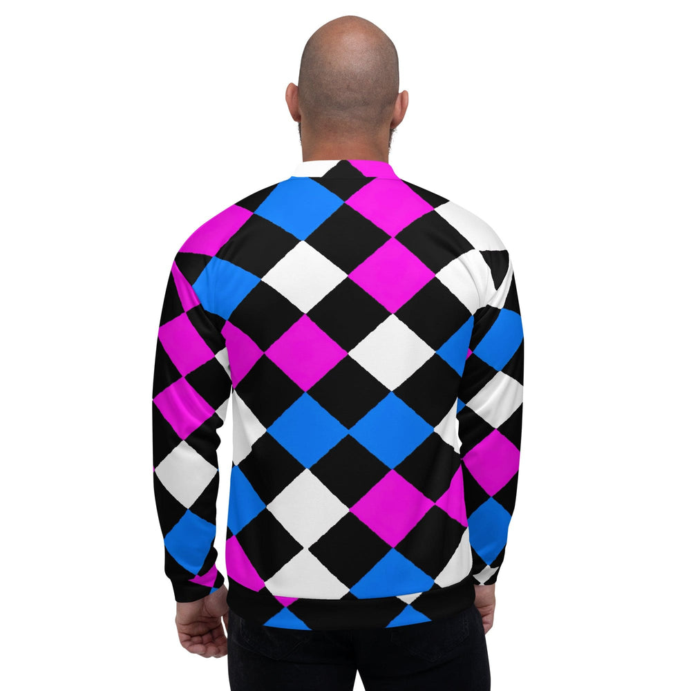Mens Bomber Jacket Pink Blue Checkered Pattern 2