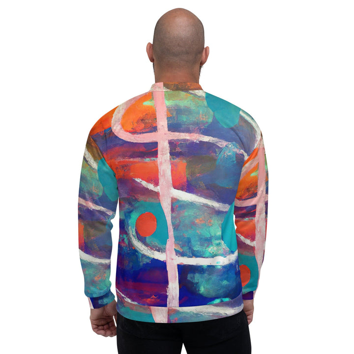 Mens Bomber Jacket Red Blue Multicolor Abstract Print