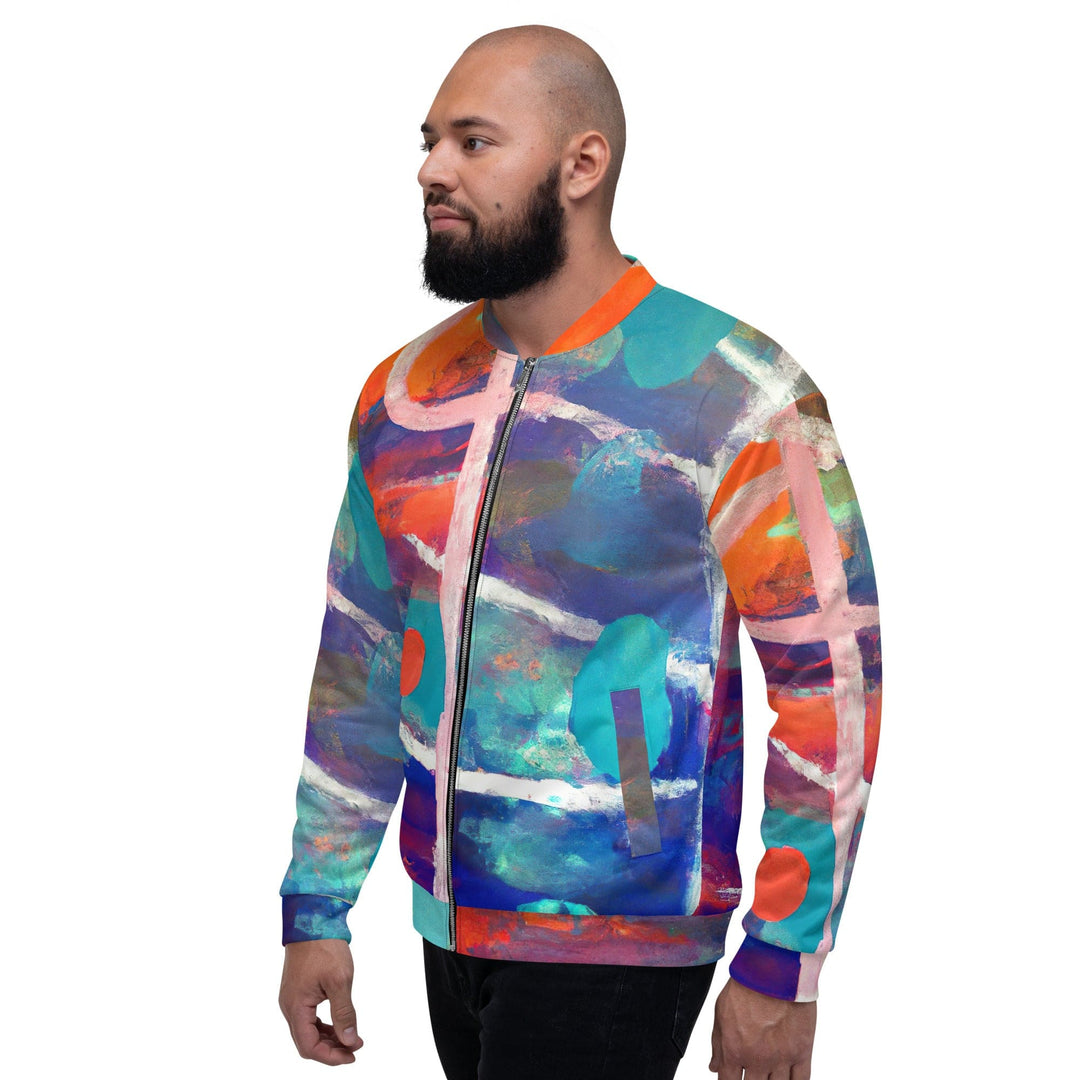 Mens Bomber Jacket Red Blue Multicolor Abstract Print