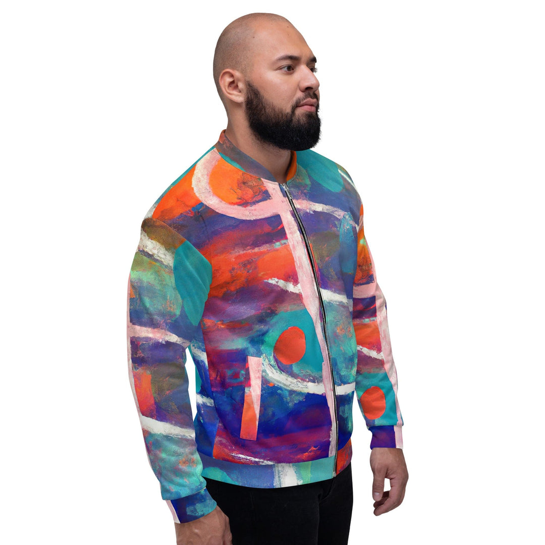 Mens Bomber Jacket Red Blue Multicolor Abstract Print