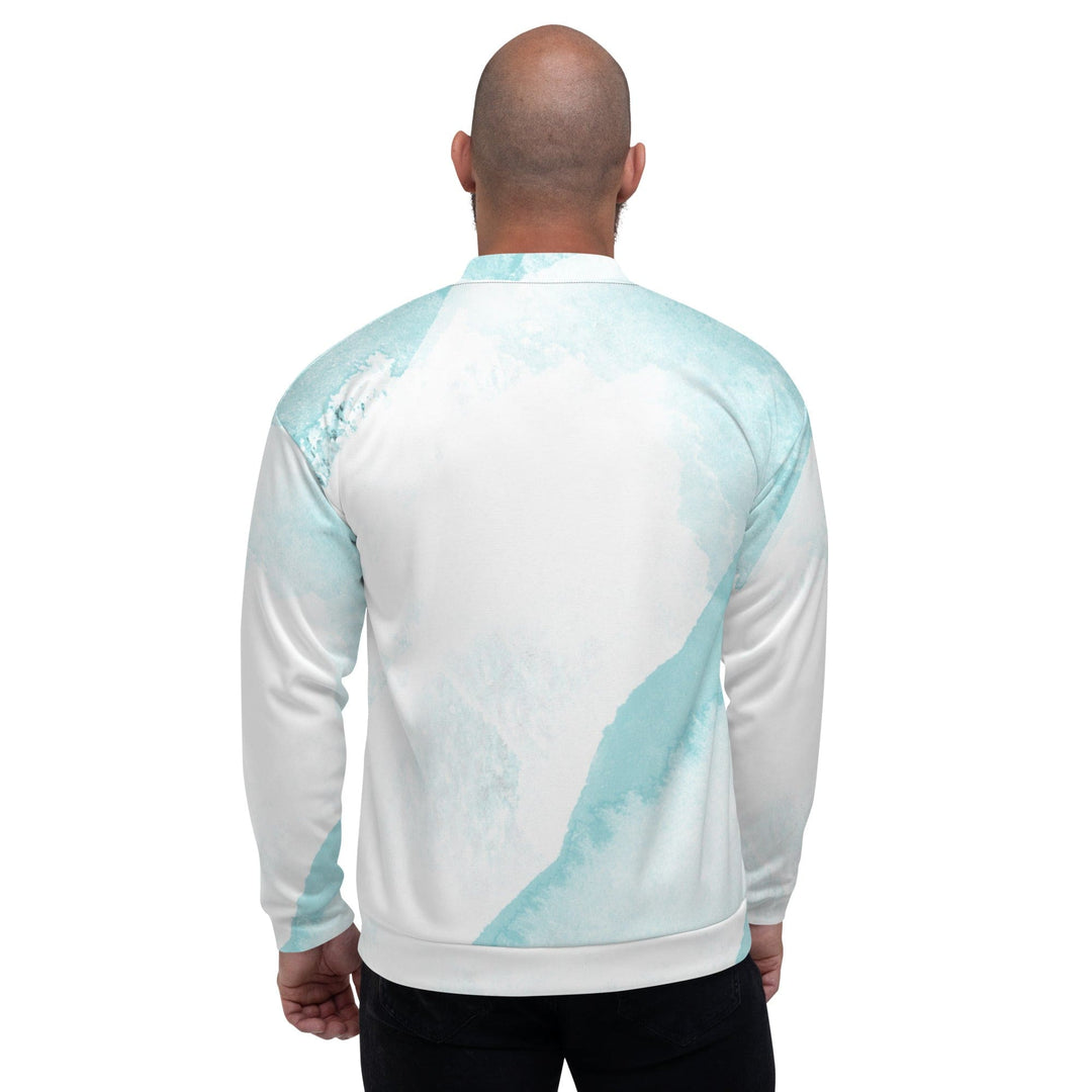Mens Bomber Jacket Subtle Abstract Ocean Blue And White Print 2