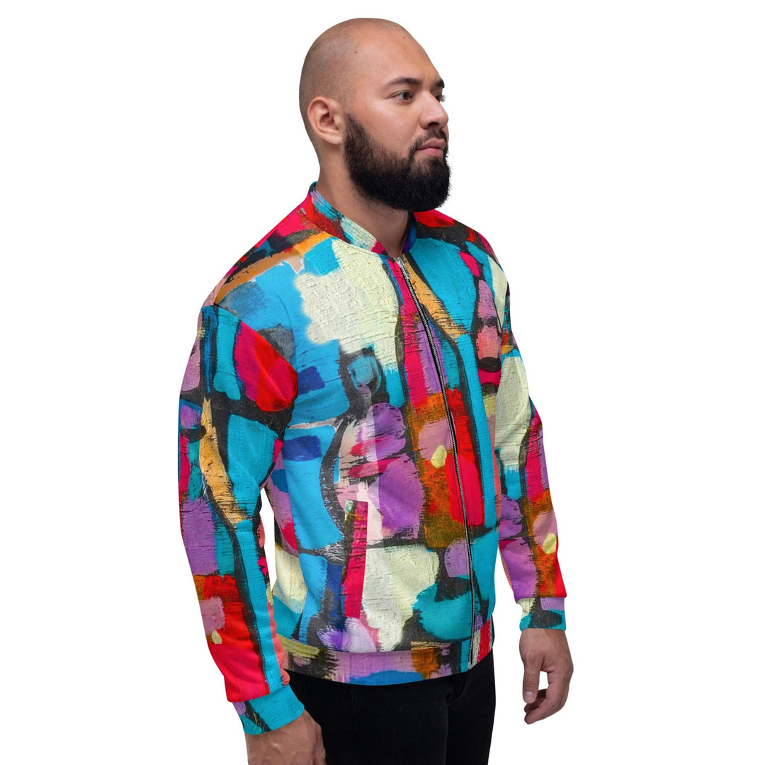 Mens Bomber Jacket Sutileza Red Multicolor Abstract Print - Mens | Jackets