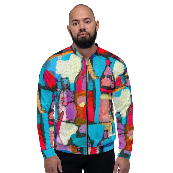 Mens Bomber Jacket Sutileza Red Multicolor Abstract Print - Mens | Jackets