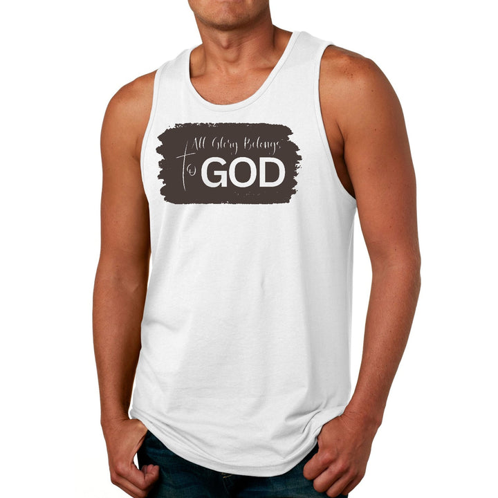 Mens Fitness Tank Top Graphic T-shirt All Glory Belongs to God Brown - Mens