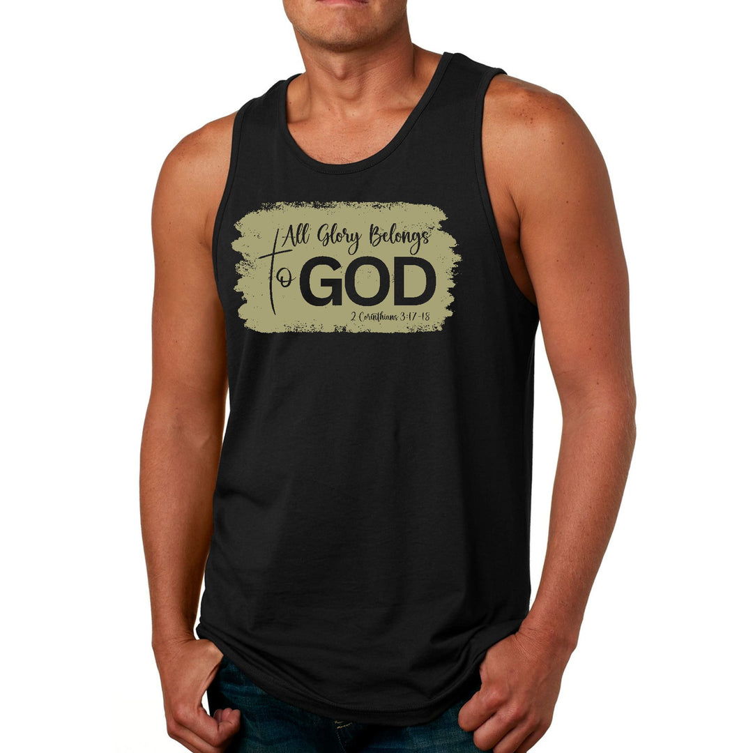 Mens Fitness Tank Top Graphic T-shirt All Glory Belongs to God Olive - Mens