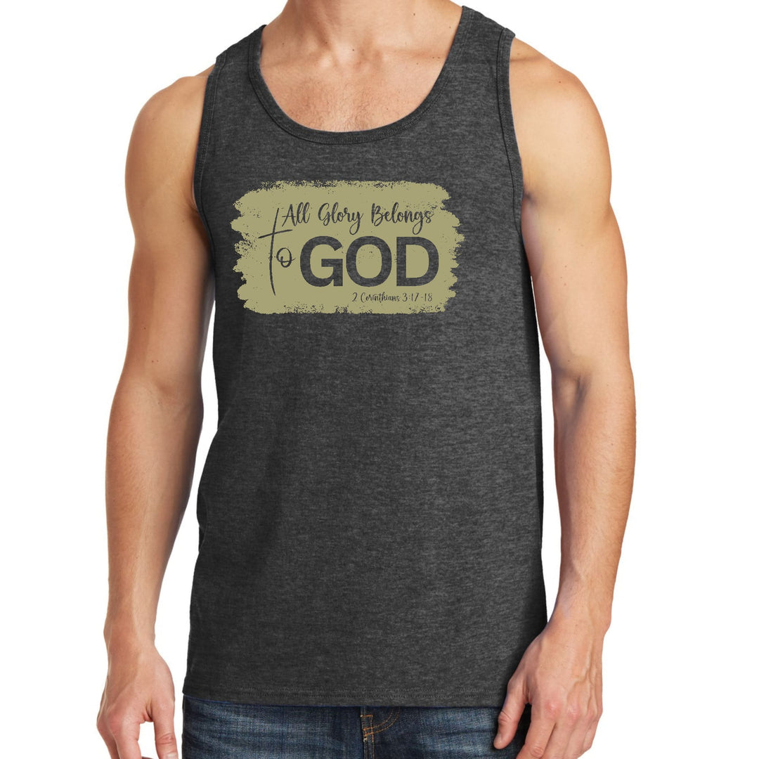 Mens Fitness Tank Top Graphic T-shirt All Glory Belongs to God Olive - Mens