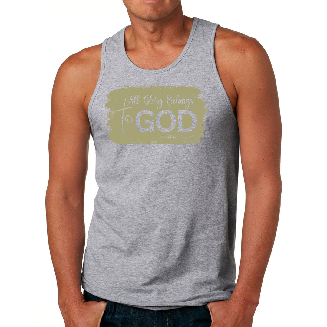 Mens Fitness Tank Top Graphic T-shirt All Glory Belongs to God Olive - Mens