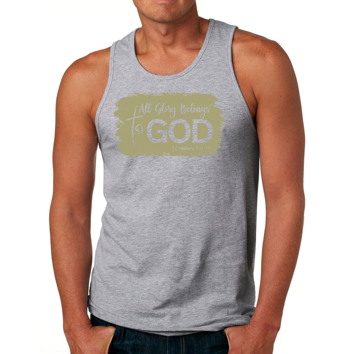 Mens Fitness Tank Top Graphic T-shirt All Glory Belongs to God Olive - Mens