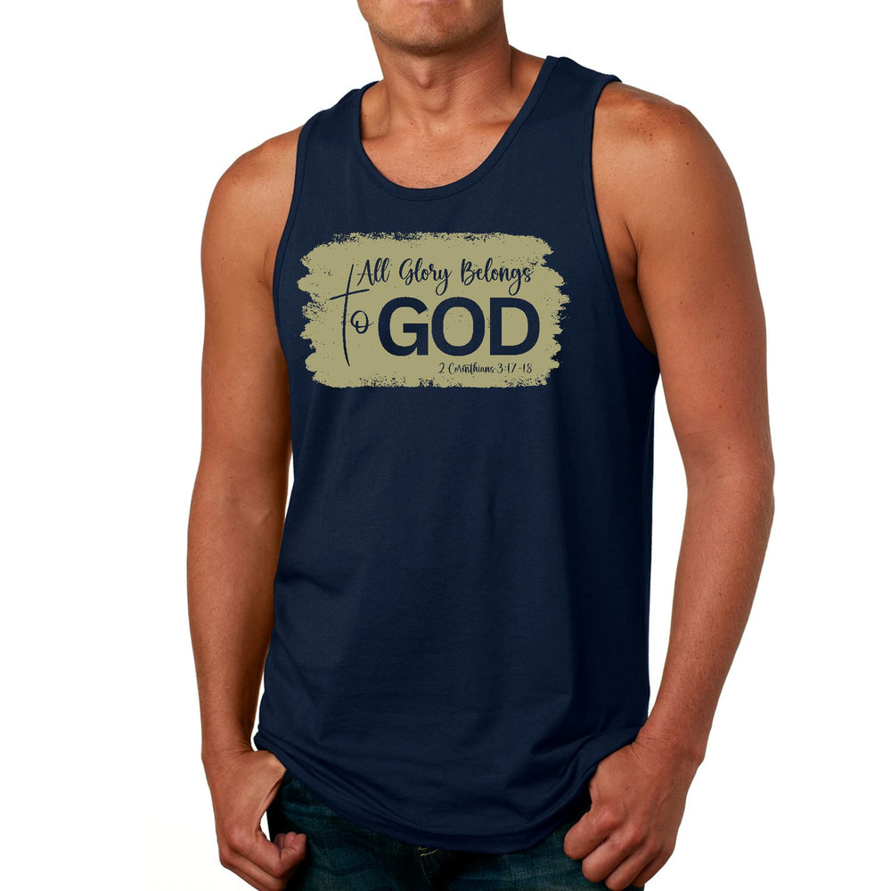 Mens Fitness Tank Top Graphic T-shirt All Glory Belongs to God Olive - Mens