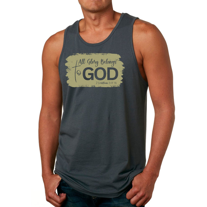 Mens Fitness Tank Top Graphic T-shirt All Glory Belongs to God Olive - Mens