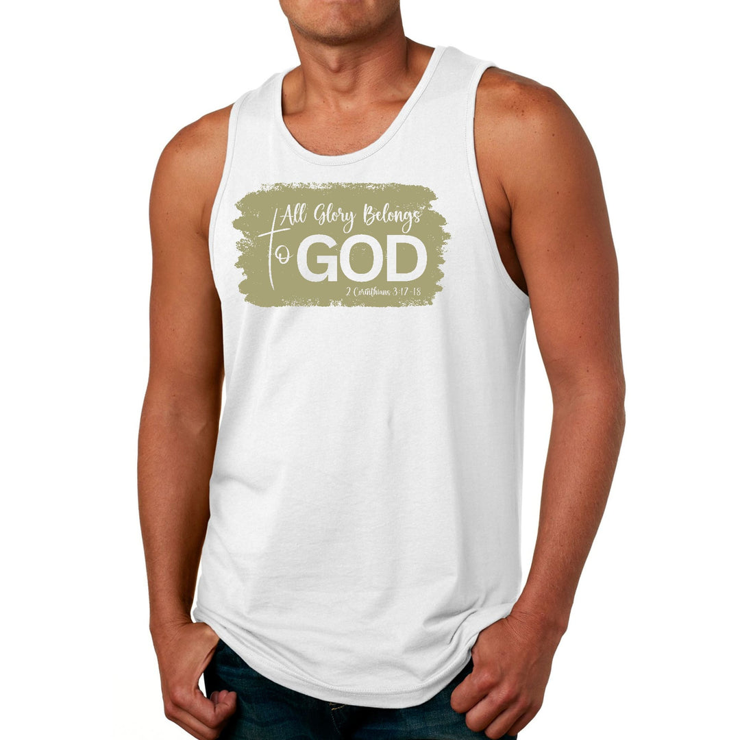 Mens Fitness Tank Top Graphic T-shirt All Glory Belongs to God Olive - Mens