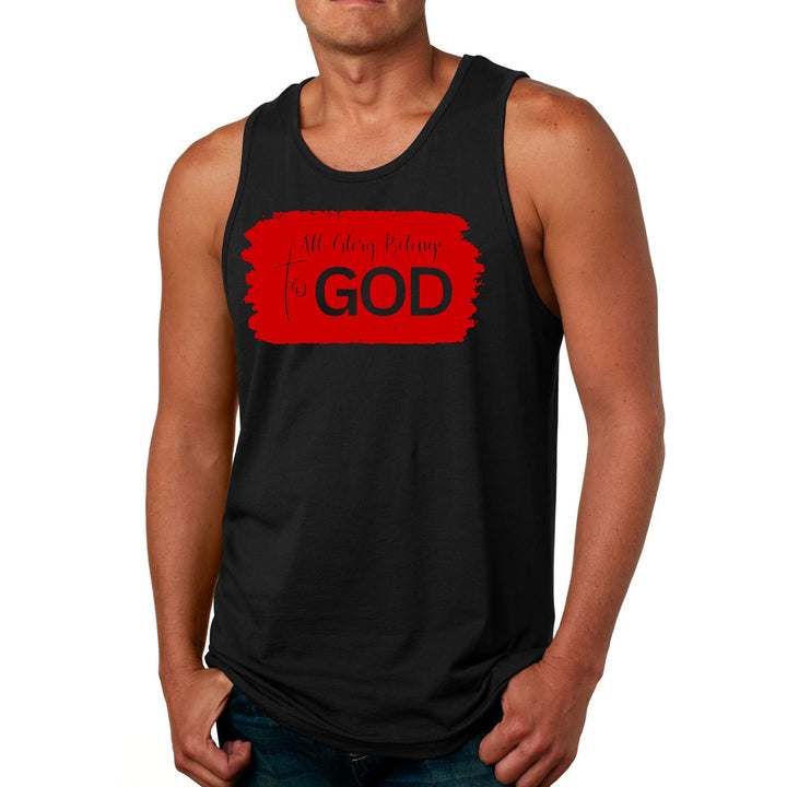 Mens Fitness Tank Top Graphic T-shirt All Glory Belongs to God Red - Mens