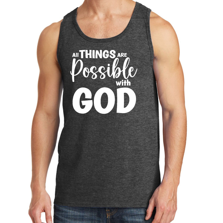 Mens Fitness Tank Top Graphic T-shirt All Things are Possible with God - Mens