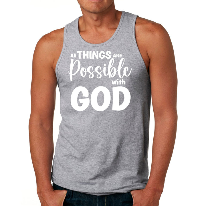 Mens Fitness Tank Top Graphic T-shirt All Things are Possible with God - Mens