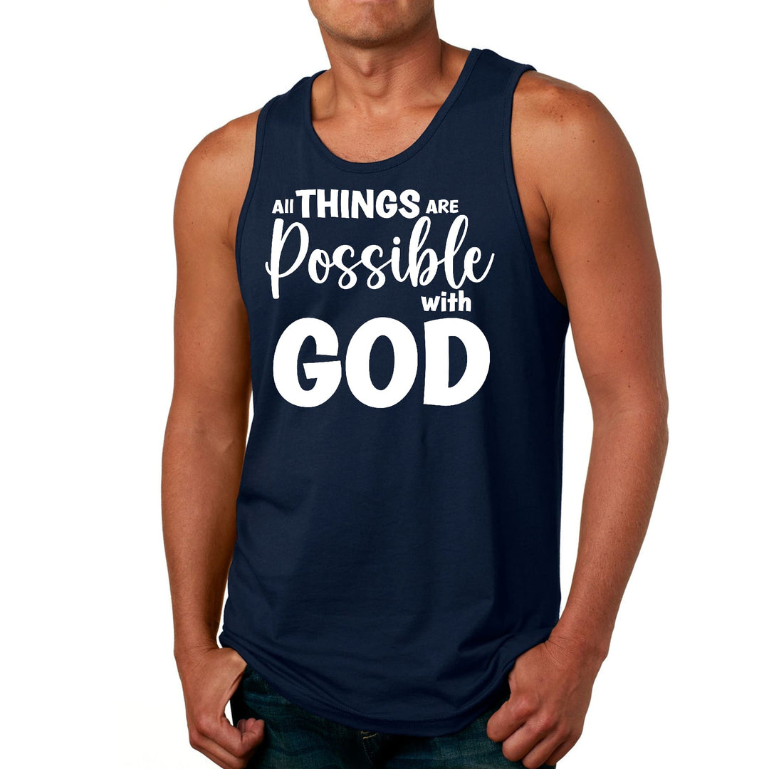 Mens Fitness Tank Top Graphic T-shirt All Things are Possible with God - Mens